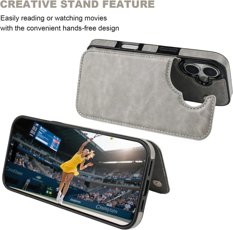 OT ONETOP ONETOP Compatible with iPhone 17 Wallet Case with Card Holder, PU Leather Kickstand Card Slots Case, Double Magnetic Clasp and Durable Shockproof Cover 6.3 Inch (Gray) - Image 5